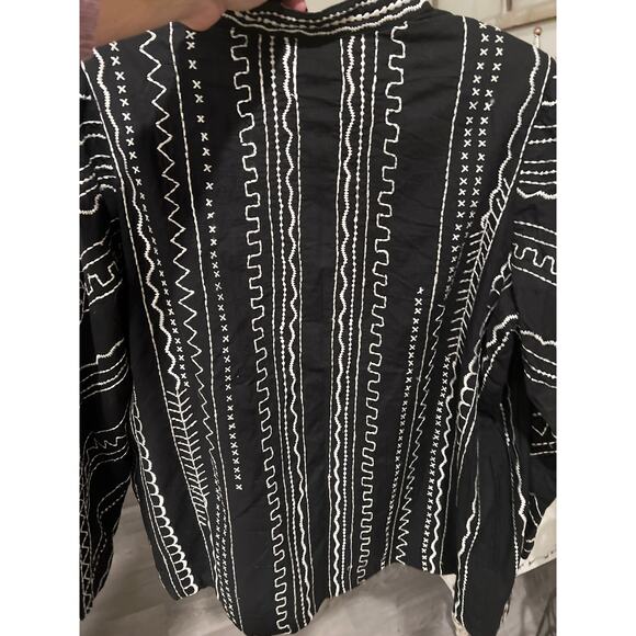 Ulla Popken size 12 14 black cotton jacket with white embroidery - Picture 4 of 4